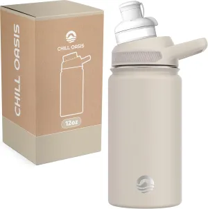 Water Bottle | Compatible With Popular Flavor Cartridges | BPA Free, Leak Proof, Double-Walled Vacuum Insulated Stainless Steel, and Dishwasher Safe | Cold for 24 Hours (Beige, 12oz)