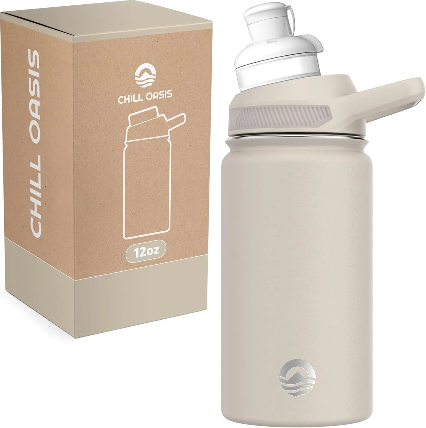 Water Bottle | Compatible With Popular Flavor Cartridges | BPA Free, Leak Proof, Double-Walled Vacuum Insulated Stainless Steel, and Dishwasher Safe | Cold for 24 Hours (Beige, 12oz)