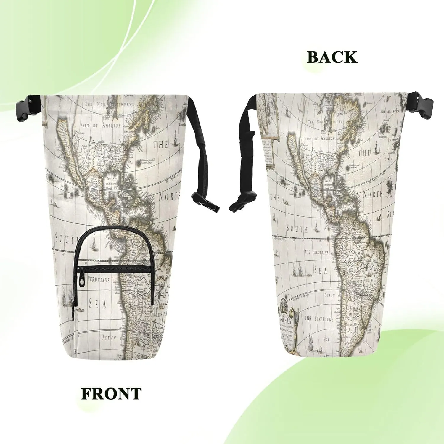 Water Bottle Sling Sleeve Bag, Bottle Carrier Holder Case Cover with Removable Strap Travel Cup Mug Storage with Pockets Ancient America Old Map with Greenland Insert Map