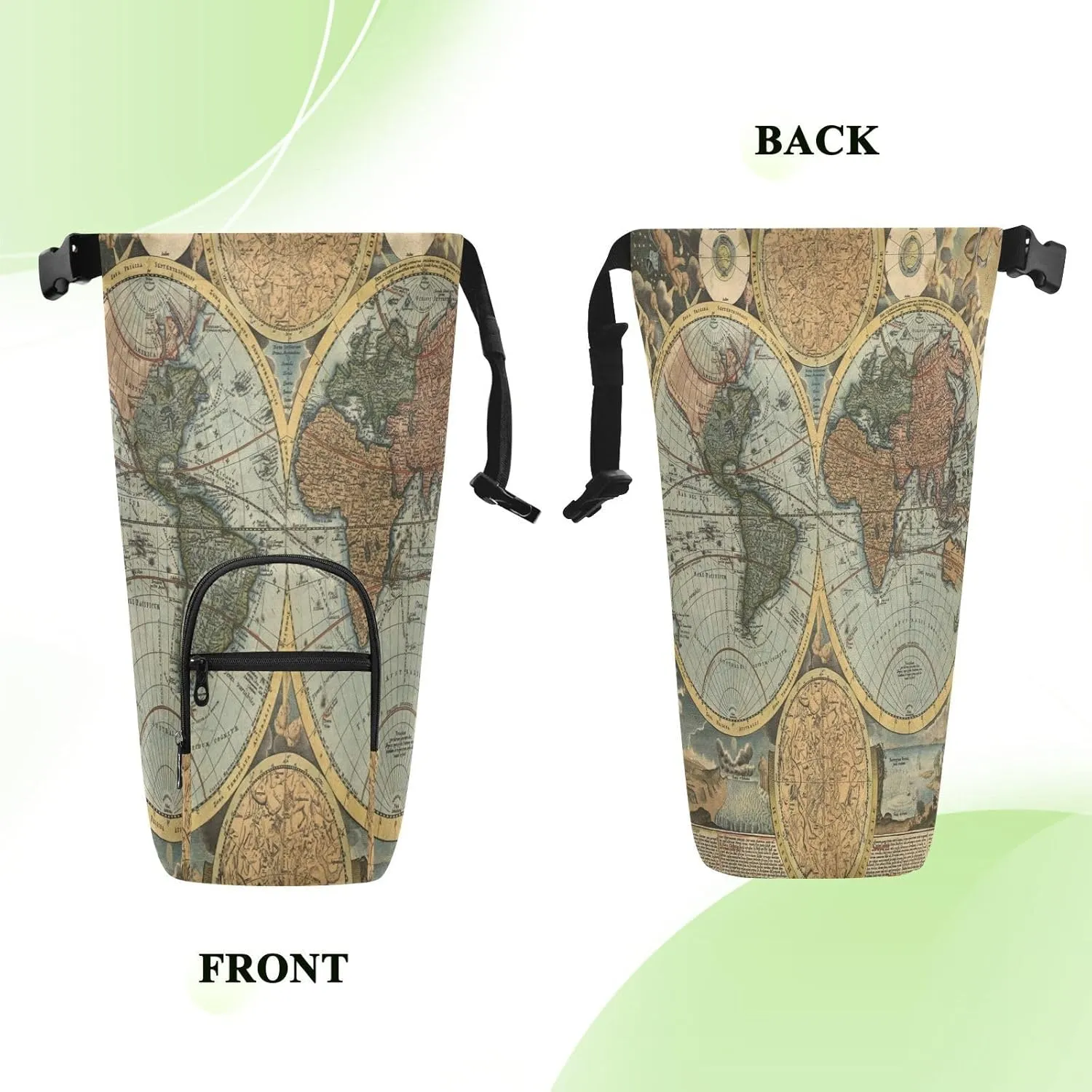 Water Bottle Sling Sleeve Bag, Bottle Carrier Holder Case Cover with Removable Strap Travel Cup Mug Storage with Pockets Vintage Old World Map