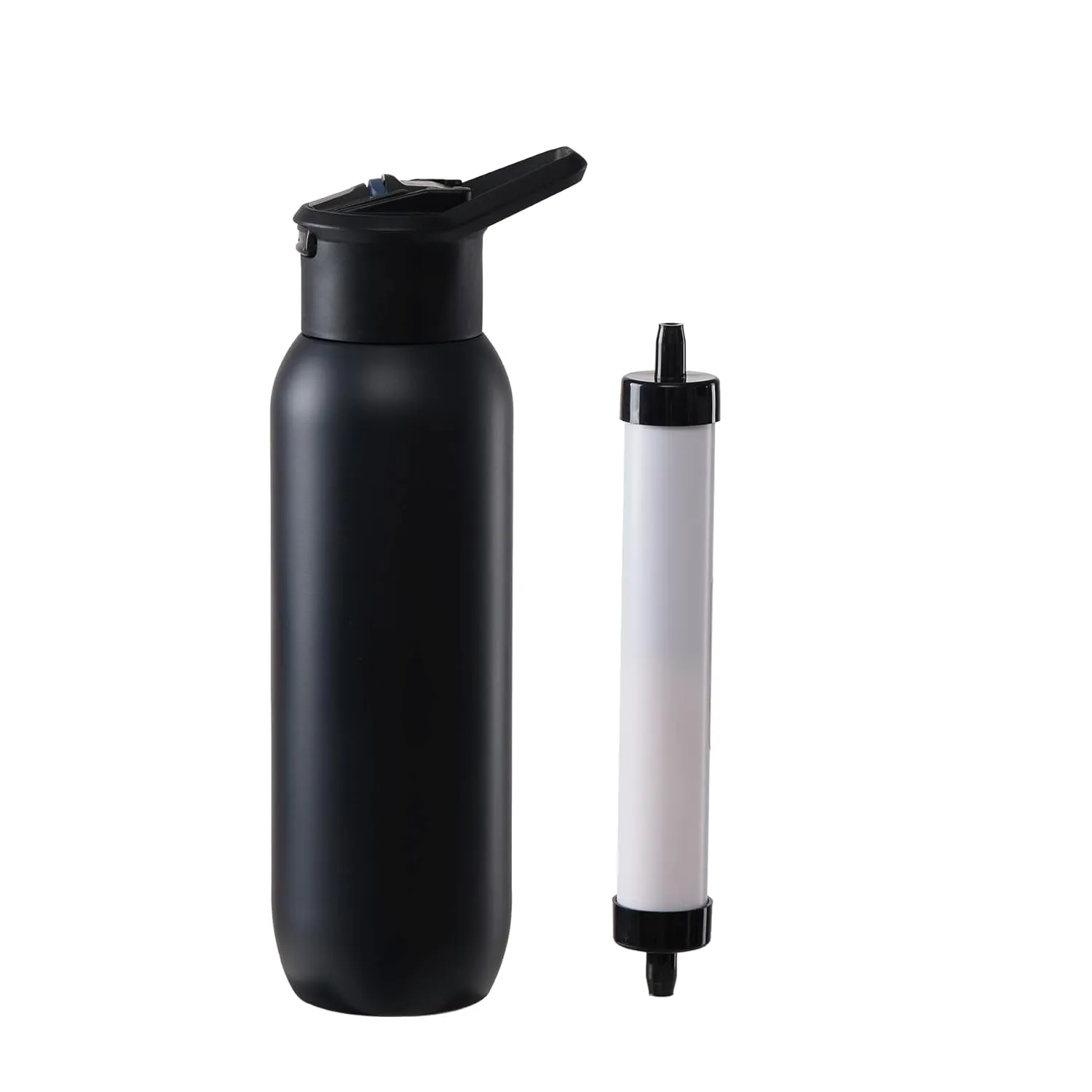 Water Bottle with Filter, Stainless Steel Premium Filtering Water Bottle, BPA-Free, Reusable, Insulated,Water Filter Bottle for Travel and Everyday Use Black - 20 oz