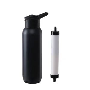 Water Bottle with Filter, Stainless Steel Premium Filtering Water Bottle, BPA-Free, Reusable, Insulated,Water Filter Bottle for Travel and Everyday Use Black - 20 oz