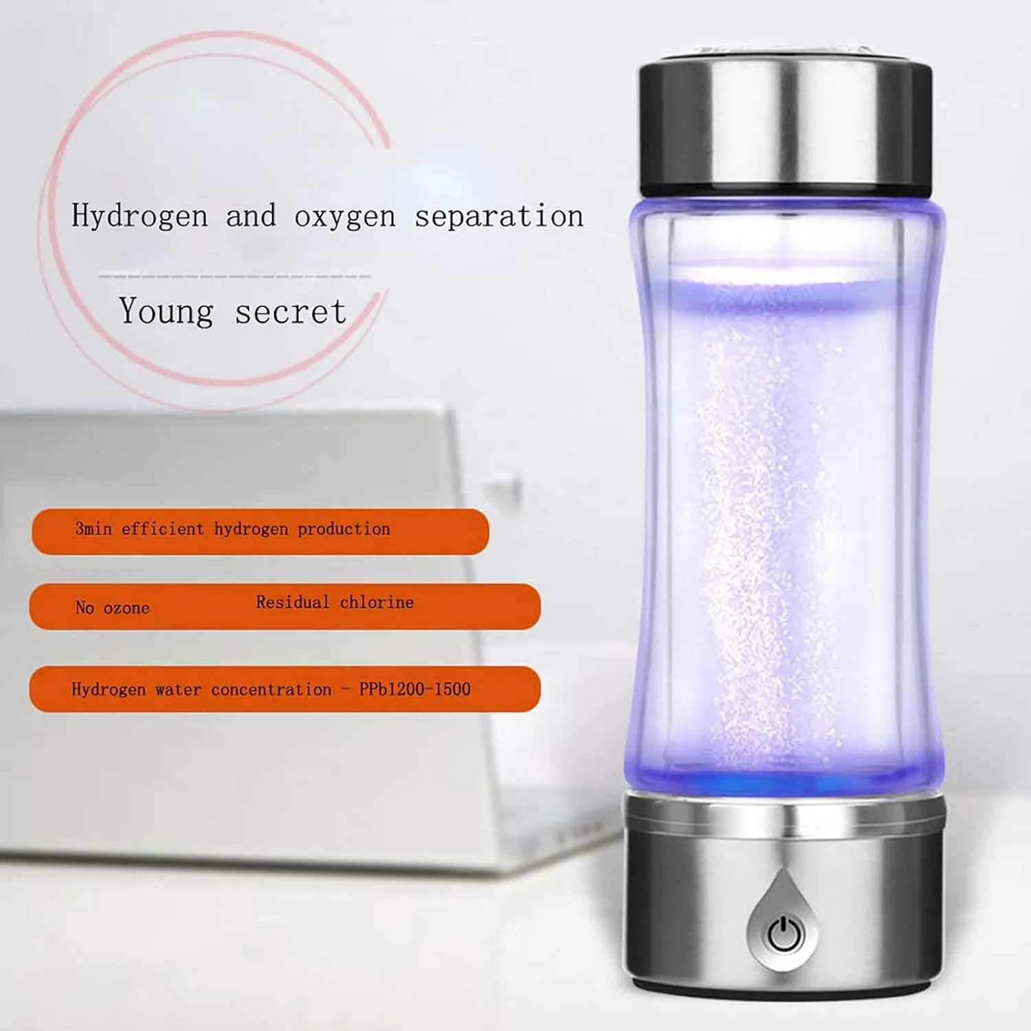 Water Purifiers, 420Ml Hydrogen-Rich Generator Water Bottle, Hydrogen Alkaline Water Generator Bottle Ionizer with SPE A Technology Membrane Make Hydrogen Content Up to 1200-1500 Ppb
