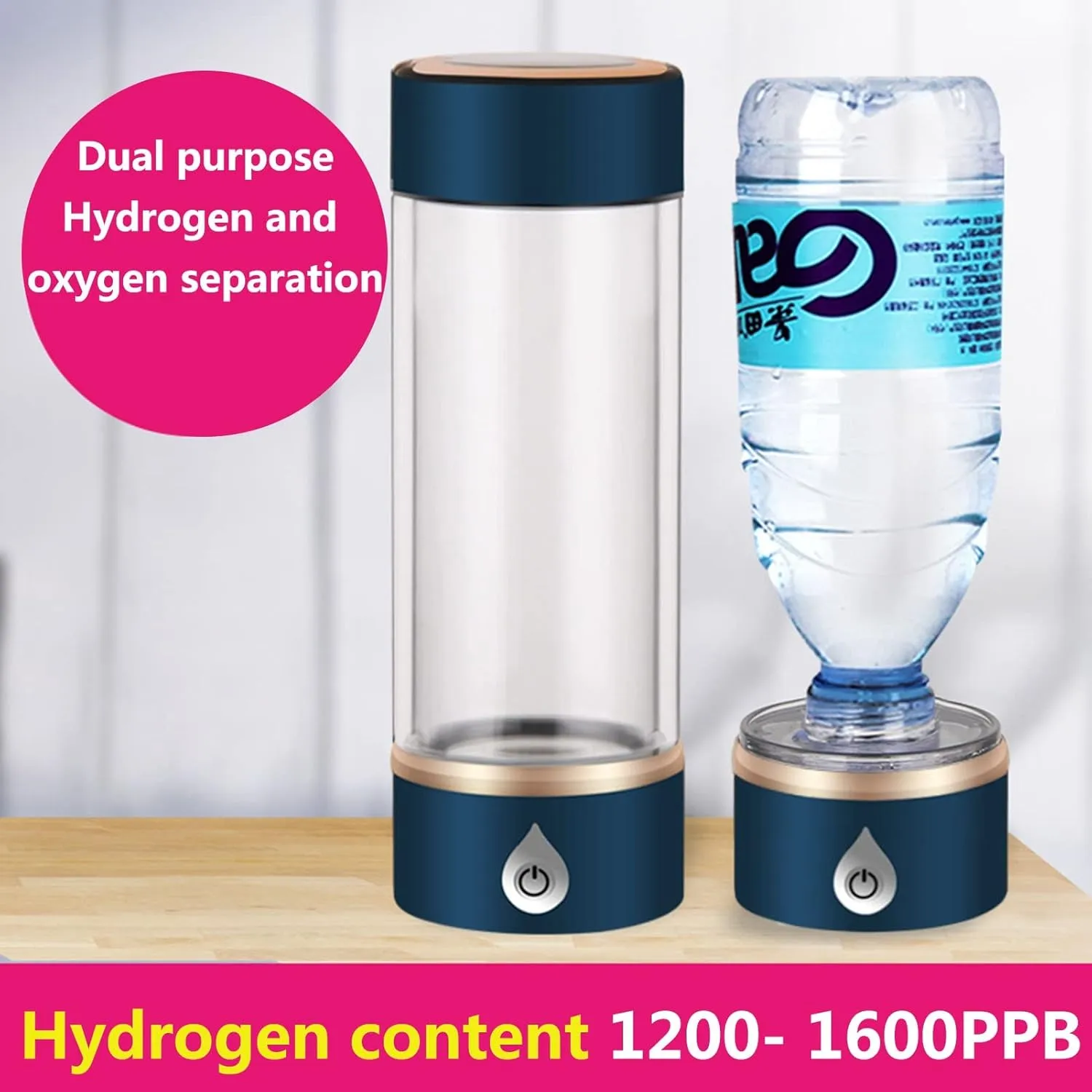 Water Purifiers, H2 Hydrogen Rich Water Bottle Portable Hydrogen Water Generator Ionizer Hydrogen Content Up to 1500 PPB USB Rechargeable with Mineral Water Bottle Adapter Alkaline Energy Cup 420ML