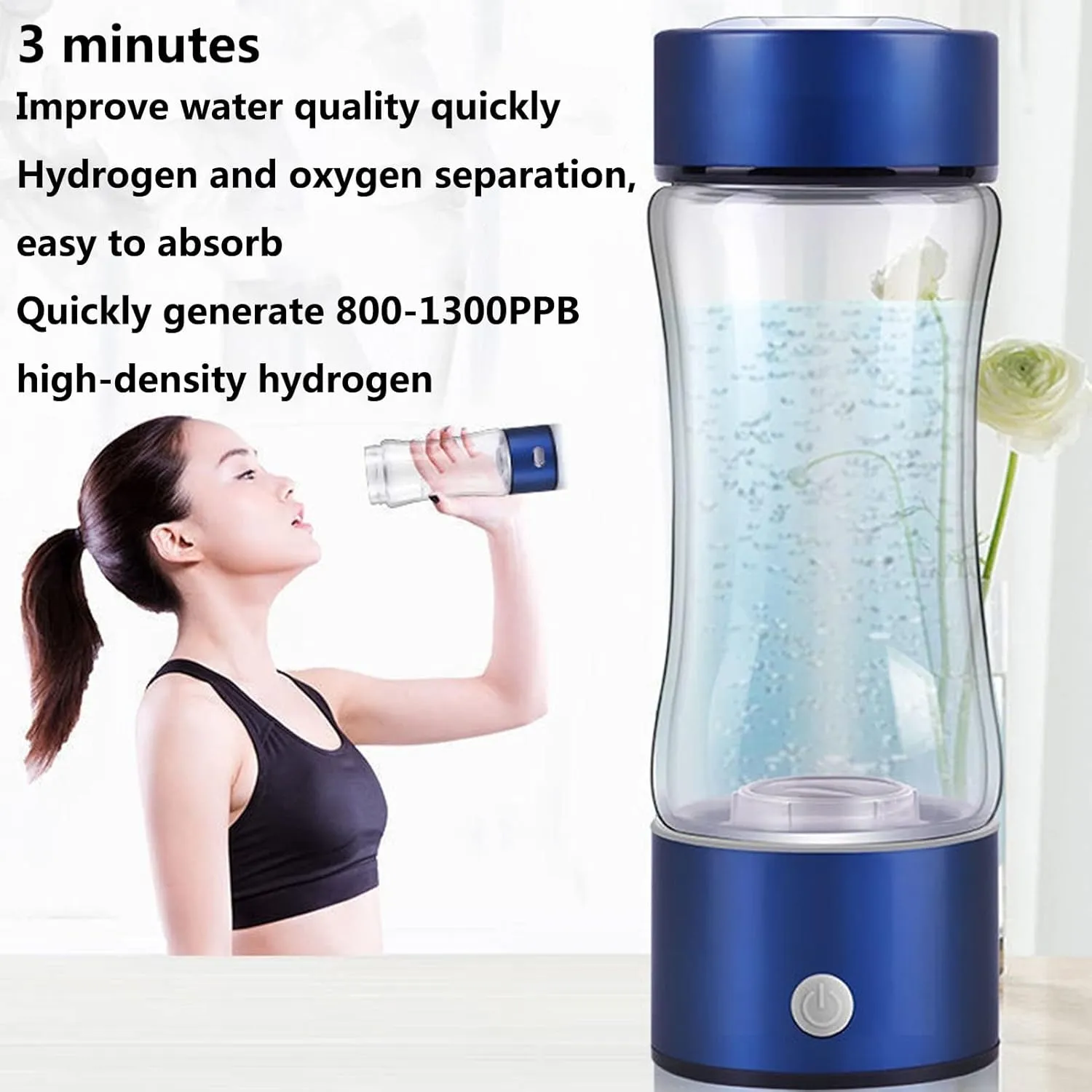 Water Purifiers, Hydrogen Water Bottle Portable Hydrogen Water Generator Ionizer USB Rechargeable with SPE and PEM Technology Make Hydrogen Content Up to 600-1600 PPB High Concentration ORP 380Ml