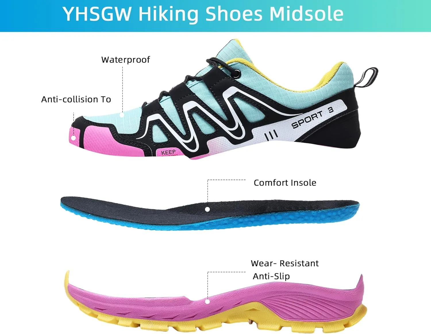 Waterproof Hiking Shoes Women Casual Lace-Up Non-Slip Lightweight Comfortable Running Tennis Fashion Sneakers for Women Walking Trekking Outdoor Shoes