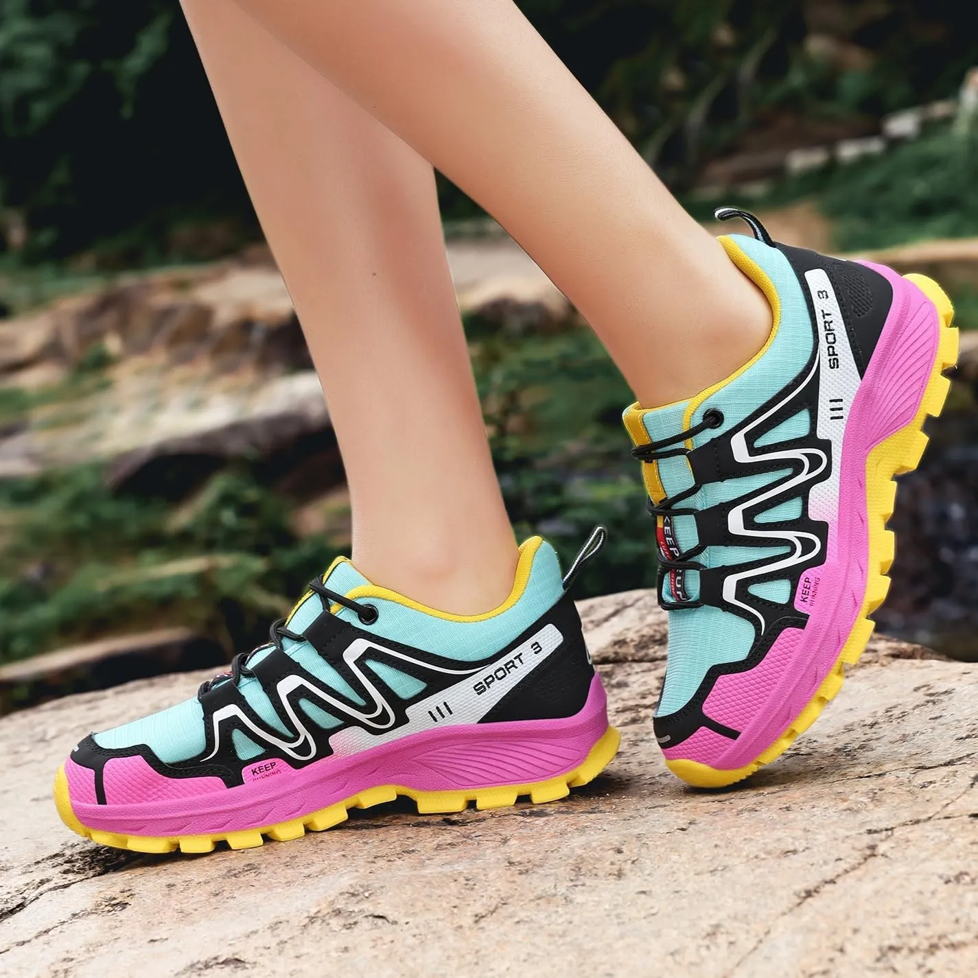 Waterproof Hiking Shoes Women Casual Lace-Up Non-Slip Lightweight Comfortable Running Tennis Fashion Sneakers for Women Walking Trekking Outdoor Shoes