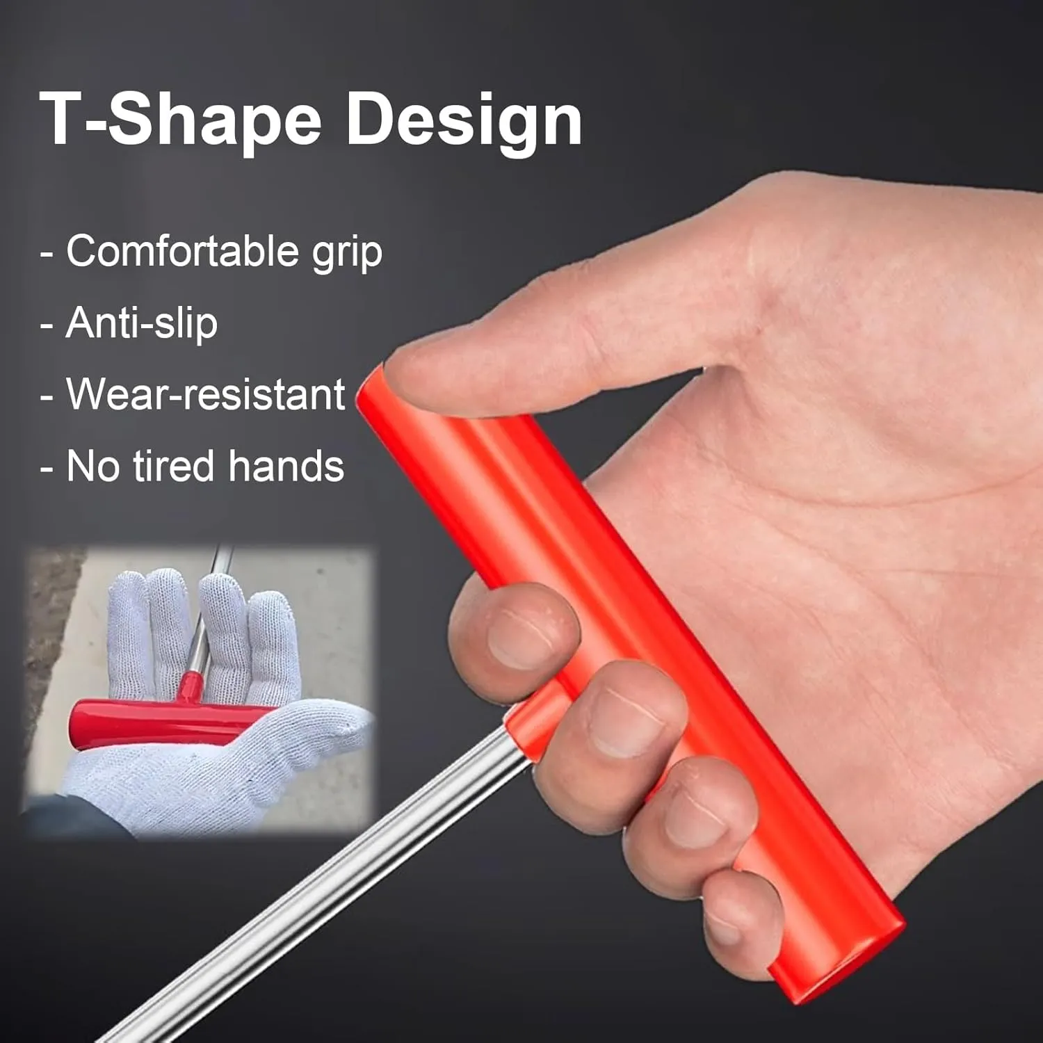 WDJBPSH Portable Lifting Hooks with Non-Slip Handle, Stainless Steel Single Hook End for Manhole Cover/Sewer Lids/Roll-up Door, Drain Covers Lifter/Wheel Nail Puller(8mm,48cm/18.9in)