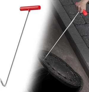WDJBPSH Portable Lifting Hooks with Non-Slip Handle, Stainless Steel Single Hook End for Manhole Cover/Sewer Lids/Roll-up Door, Drain Covers Lifter/Wheel Nail Puller(8mm,48cm/18.9in)