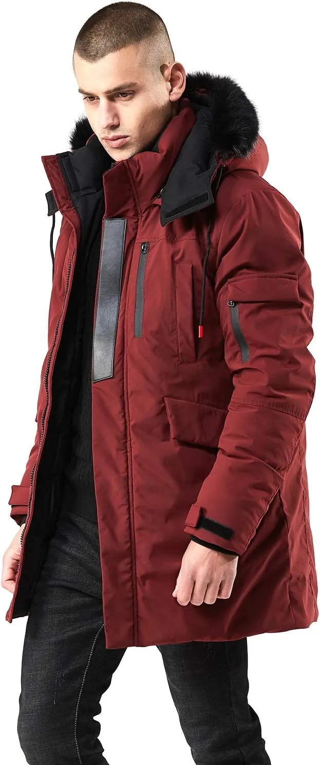 WEEN CHARM Men's Warm Parka Ski Jacket Water Resistant Puffer Jacket Long Winter Coat with Removable Faux Fur Hood
