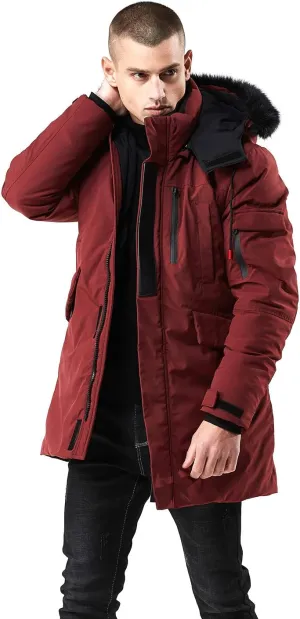 WEEN CHARM Men's Warm Parka Ski Jacket Water Resistant Puffer Jacket Long Winter Coat with Removable Faux Fur Hood