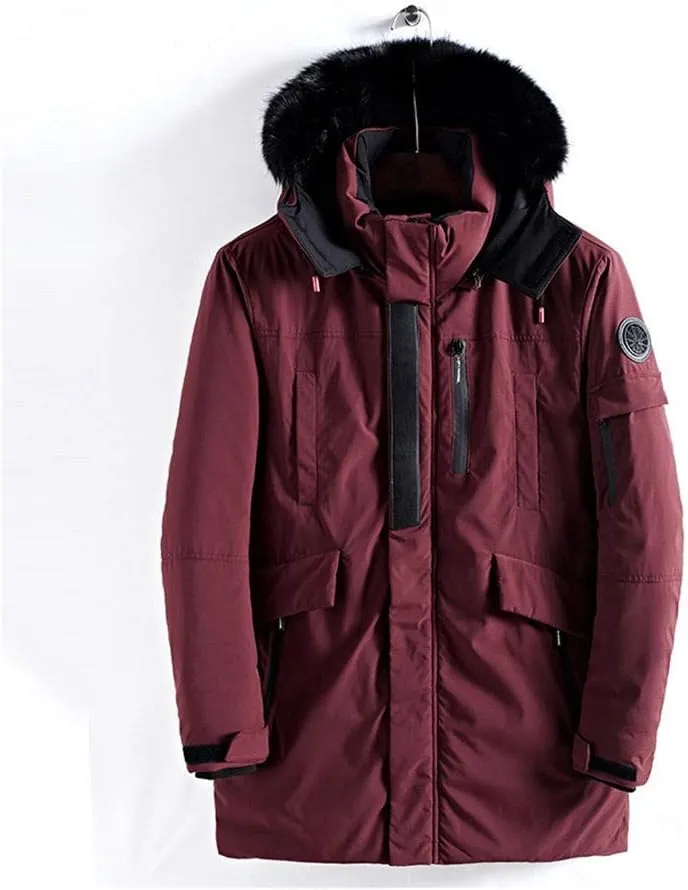 WEEN CHARM Men's Warm Parka Ski Jacket Water Resistant Puffer Jacket Long Winter Coat with Removable Faux Fur Hood
