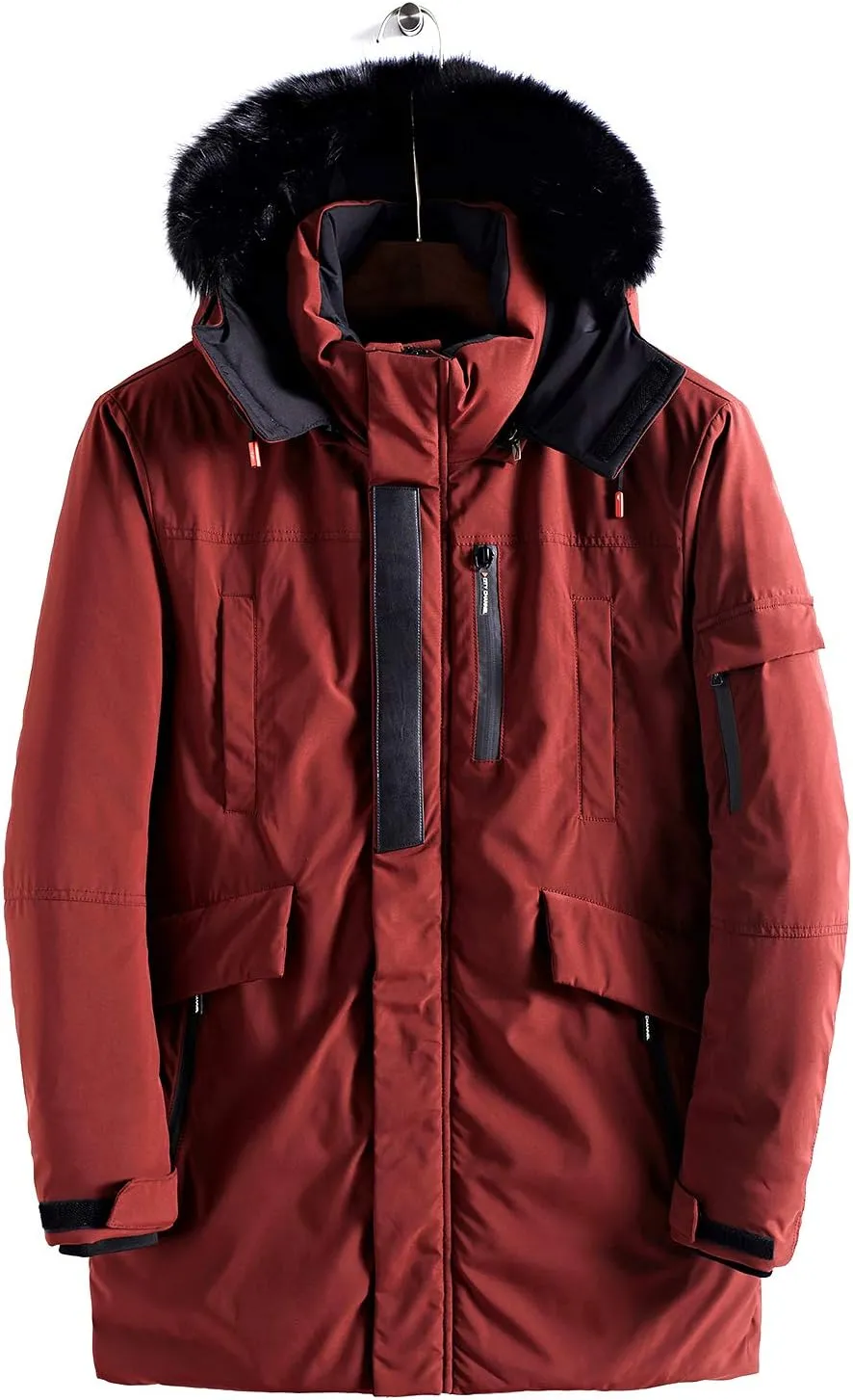 WEEN CHARM Men's Warm Parka Ski Jacket Water Resistant Puffer Jacket Long Winter Coat with Removable Faux Fur Hood