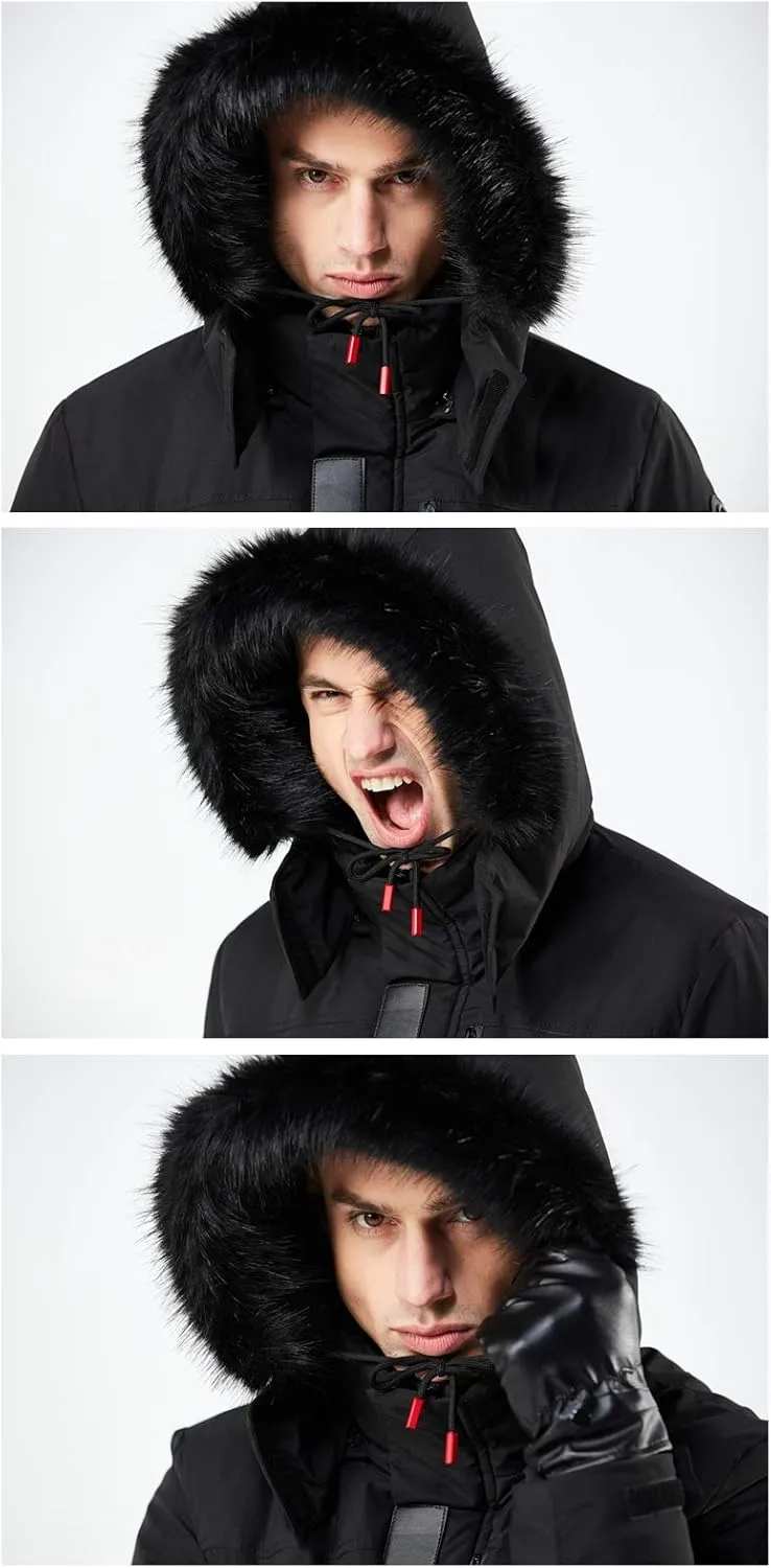 WEEN CHARM Men's Warm Parka Ski Jacket Water Resistant Puffer Jacket Long Winter Coat with Removable Faux Fur Hood
