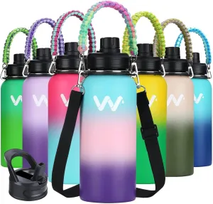 WEREWOLVES Insulated Water Bottle With Paracord Handles & Strap & Straw Lid & Spout Lid,Reusable Wide Mouth Vacuum Stainless Steel Water Bottle for Adults 24 oz, 32 oz, 40 oz