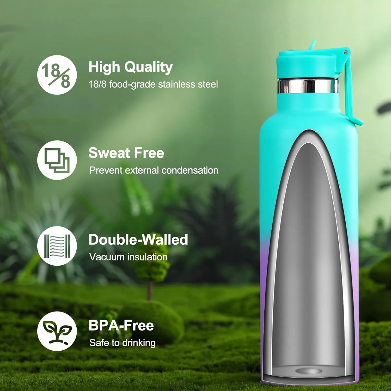 WEREWOLVES Insulated Water Bottle with Straw Lid & Handle Lid, Stainless Steel Water Bottle with Carrier Bag Holder, Reusable Vacuum Narrow Mouth Leak-Proof Bottle for Biking