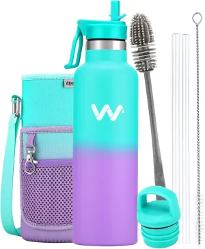 WEREWOLVES Insulated Water Bottle with Straw Lid & Handle Lid, Stainless Steel Water Bottle with Carrier Bag Holder, Reusable Vacuum Narrow Mouth Leak-Proof Bottle for Biking