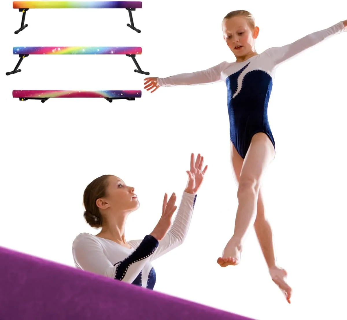 Wesky Adjustable Balance Beam,High and Low Floor Beam Gymnastics Equipment,Professional Gymnastics Beam for Kids Home Training with Foldable Legs