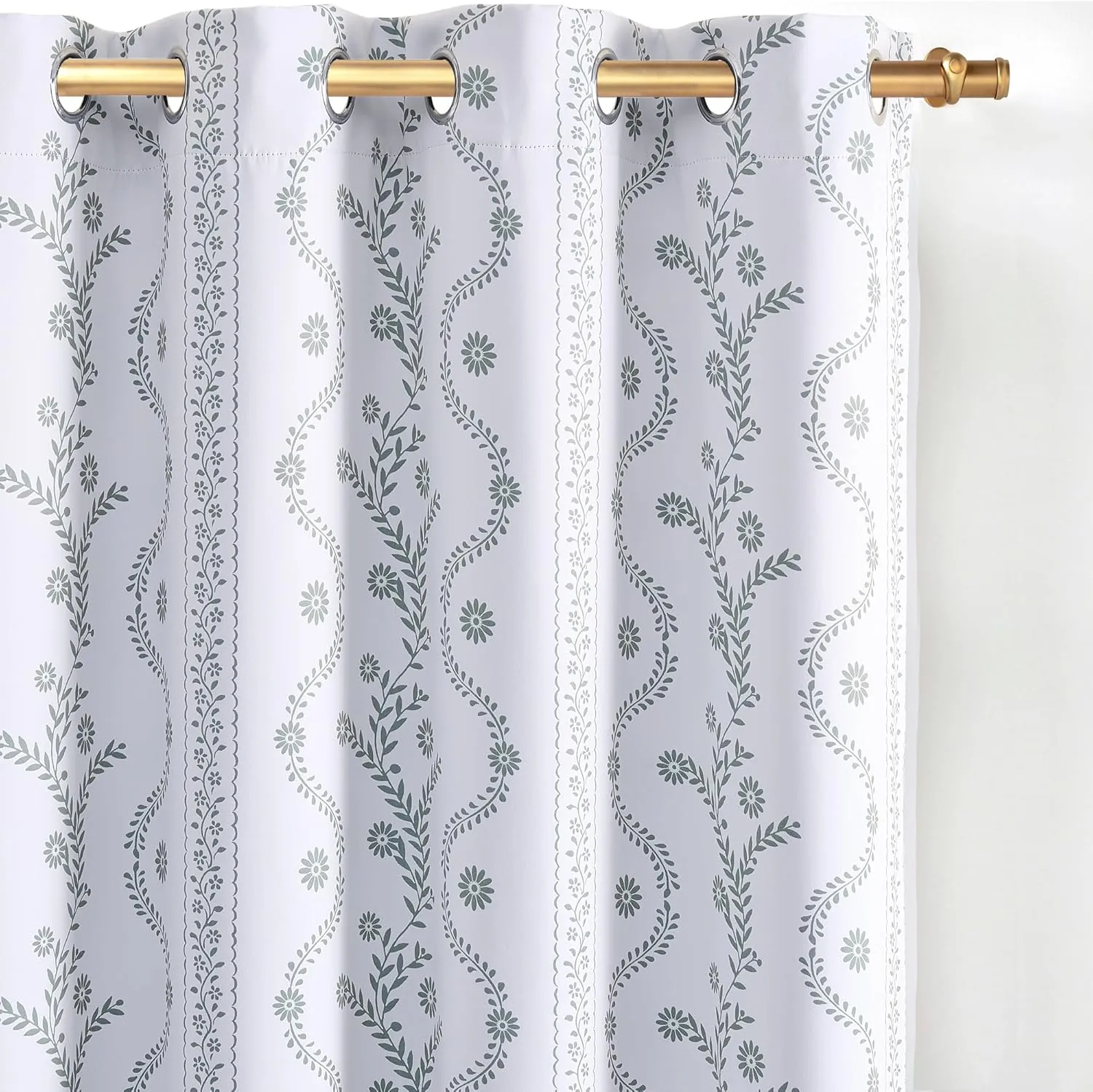 White Blackout Curtains Boho Style for Bedroom Living Room Window Treatment Sage Leaf Printed 84 Inch lench 100% Black Out Curtain Thermal Insulated Drapes