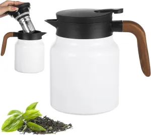 White Tea Thermos – Built-in Infuser, 1000ml Stainless Steel Thermos Insulated Tea Pot with Lid, Thermal Carafe for Home Kitchen Office