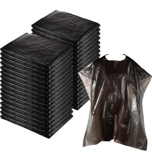 WILLBOND 100 Disposable Salon Cape Plastic Barber Cape for Hair Stylist Waterproof Shampoo Apron for Dye Cutting Coloring(51.2 x 36.2 Inch,Black)