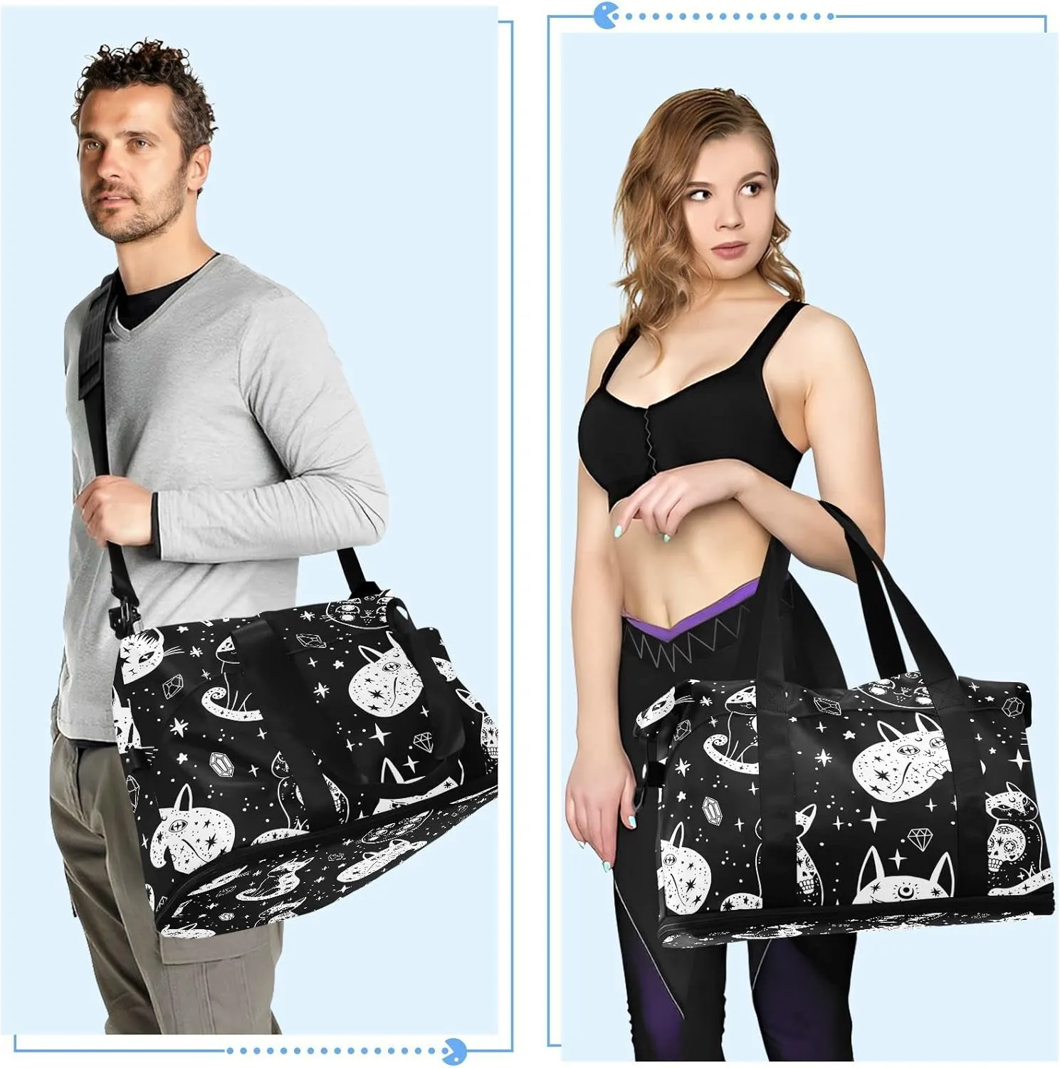 Witch's Cat Seamless Foldable Travel Bag, Camping Luggage bag, Portable Gym Bag, Sports Bag, Toiletry Bag with Handles Adjustable Shoulder Strap