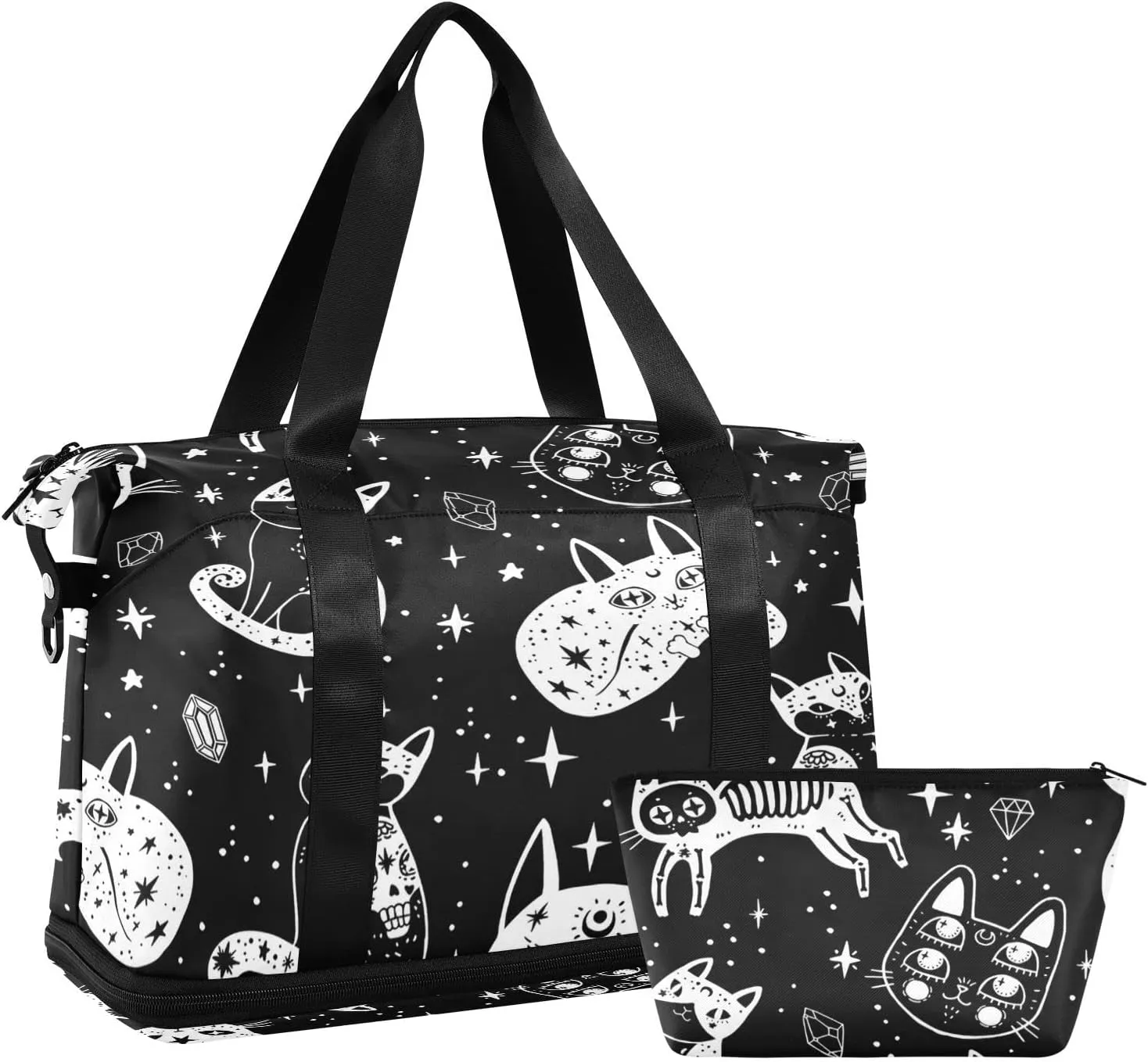 Witch's Cat Seamless Foldable Travel Bag, Camping Luggage bag, Portable Gym Bag, Sports Bag, Toiletry Bag with Handles Adjustable Shoulder Strap