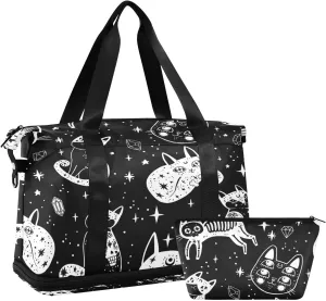 Witch's Cat Seamless Foldable Travel Bag, Camping Luggage bag, Portable Gym Bag, Sports Bag, Toiletry Bag with Handles Adjustable Shoulder Strap