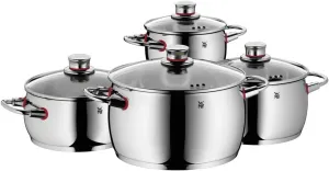 WMF cookware Set 4-Piece Quality One Vapor Hole Glass lid Cromargan Stainless Steel Brushed Suitable for All Stove Tops Including Induction Dishwasher-Safe