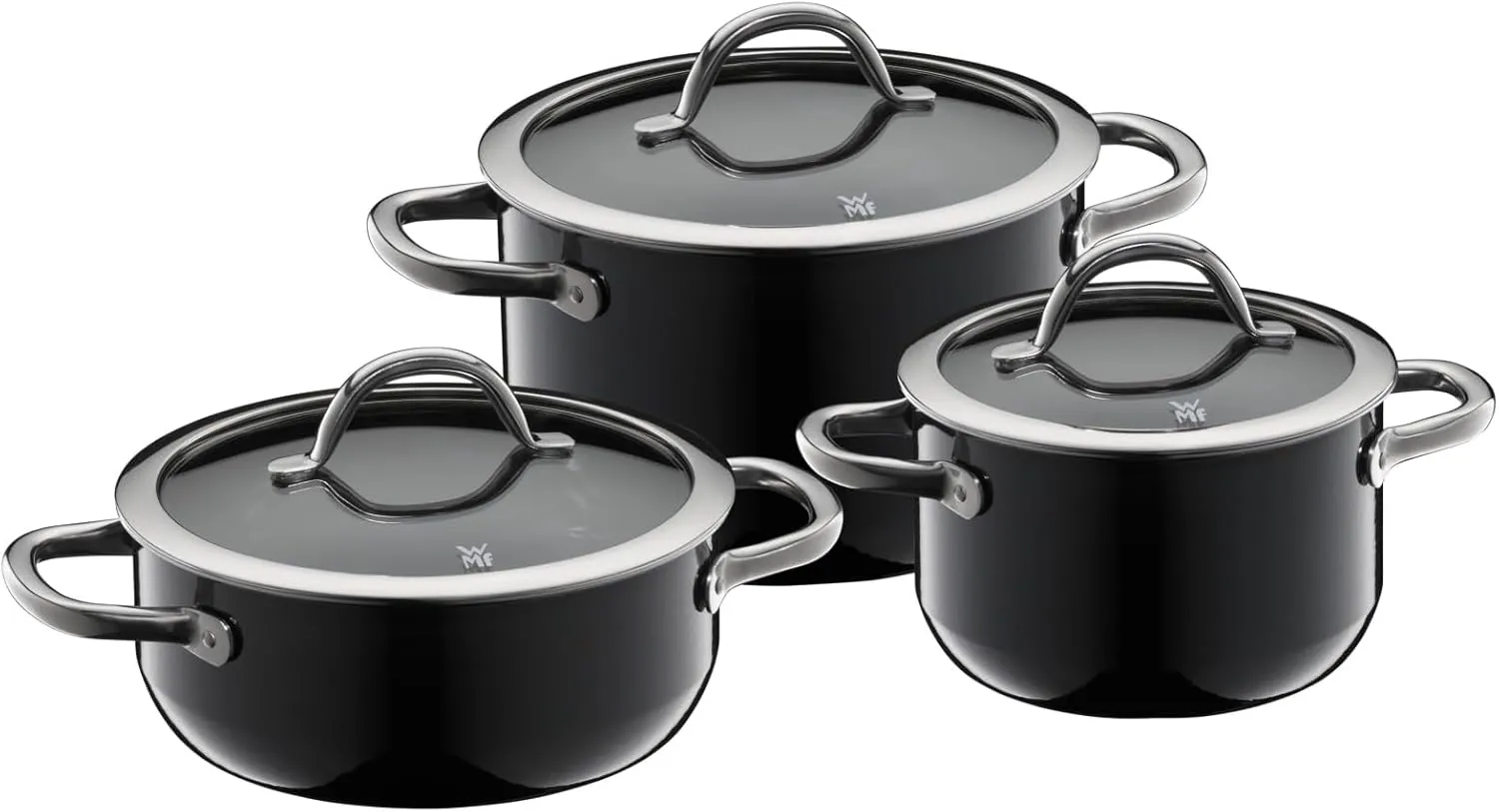 WMF Fusiontec Inspire 3-Piece Saucepan Set, Black, High-Tech Ceramic, Induction, Includes 3 Pots and 1 Glass Lid