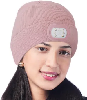 Women LED Beanie with Light, 3 Modes Headlamp Beanie Hat, Rechargable Removable USB, Gift