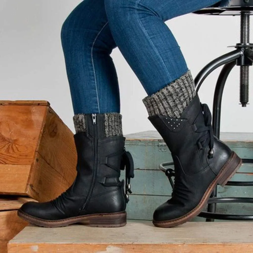 Women Snow Boots Knit Calf Waterproof Winter Boots Non Slip Fully Fur Booties Winter Warm Outdoor Ankle Boots Comfortable Winter Shoes Trekking Shoes