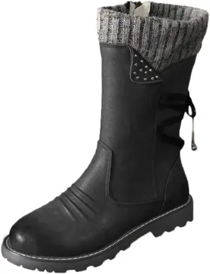 Women Snow Boots Knit Calf Waterproof Winter Boots Non Slip Fully Fur Booties Winter Warm Outdoor Ankle Boots Comfortable Winter Shoes Trekking Shoes