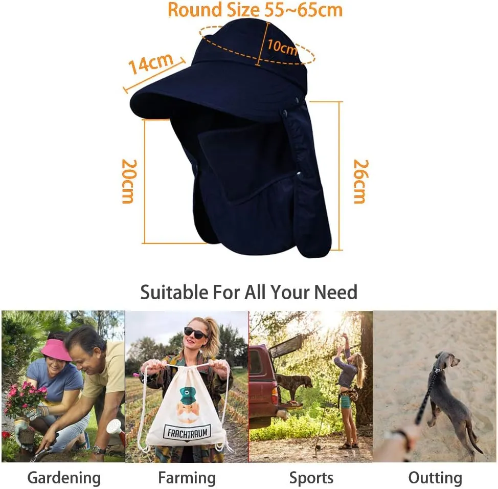 Women Sun Face Mask Visor Hat, Wide Brim Cap UV Protection Foldable Hat with Detachable Adjustable Flaps