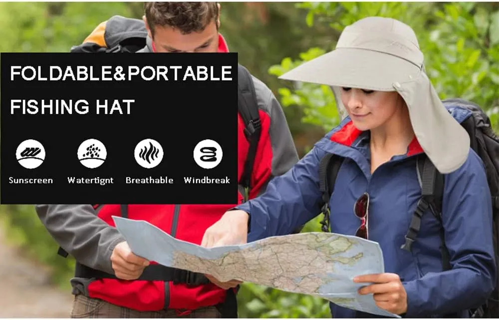 Women Sun Face Mask Visor Hat, Wide Brim Cap UV Protection Foldable Hat with Detachable Adjustable Flaps