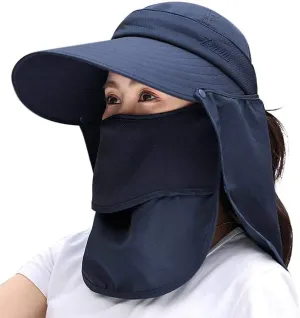 Women Sun Face Mask Visor Hat, Wide Brim Cap UV Protection Foldable Hat with Detachable Adjustable Flaps