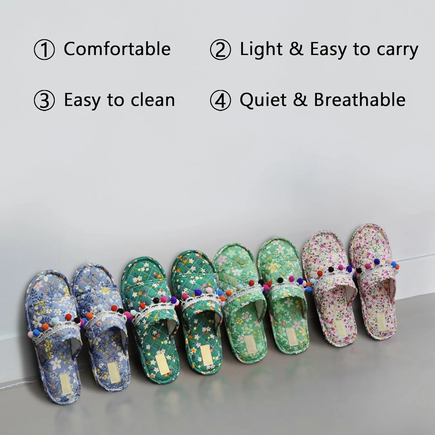 Women's Floral Open Toe Summer Spa Slippers, Lightweight, Comfortable, Portable, Multi-Use
