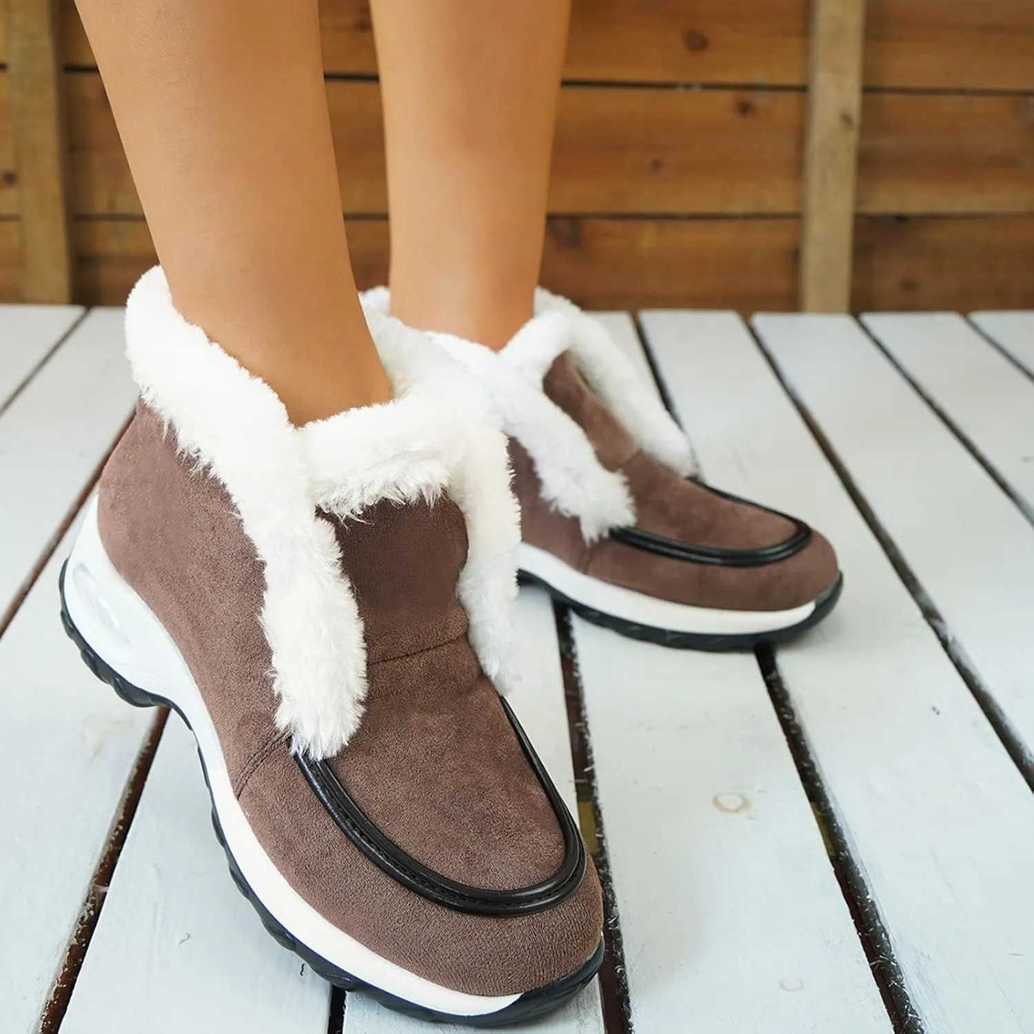 Womens Snow Boots Suede Anti-slip Winter Boots Classic Warm Fur Booties Casual Slip on Ankle Boots Comfortable Winter Shoes Trekking Shoes