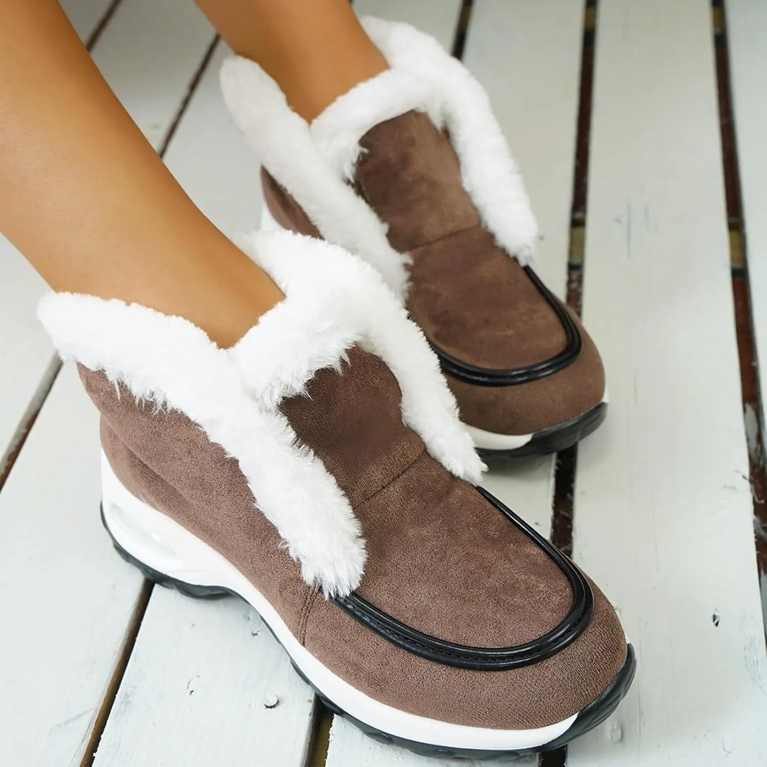 Womens Snow Boots Suede Anti-slip Winter Boots Classic Warm Fur Booties Casual Slip on Ankle Boots Comfortable Winter Shoes Trekking Shoes