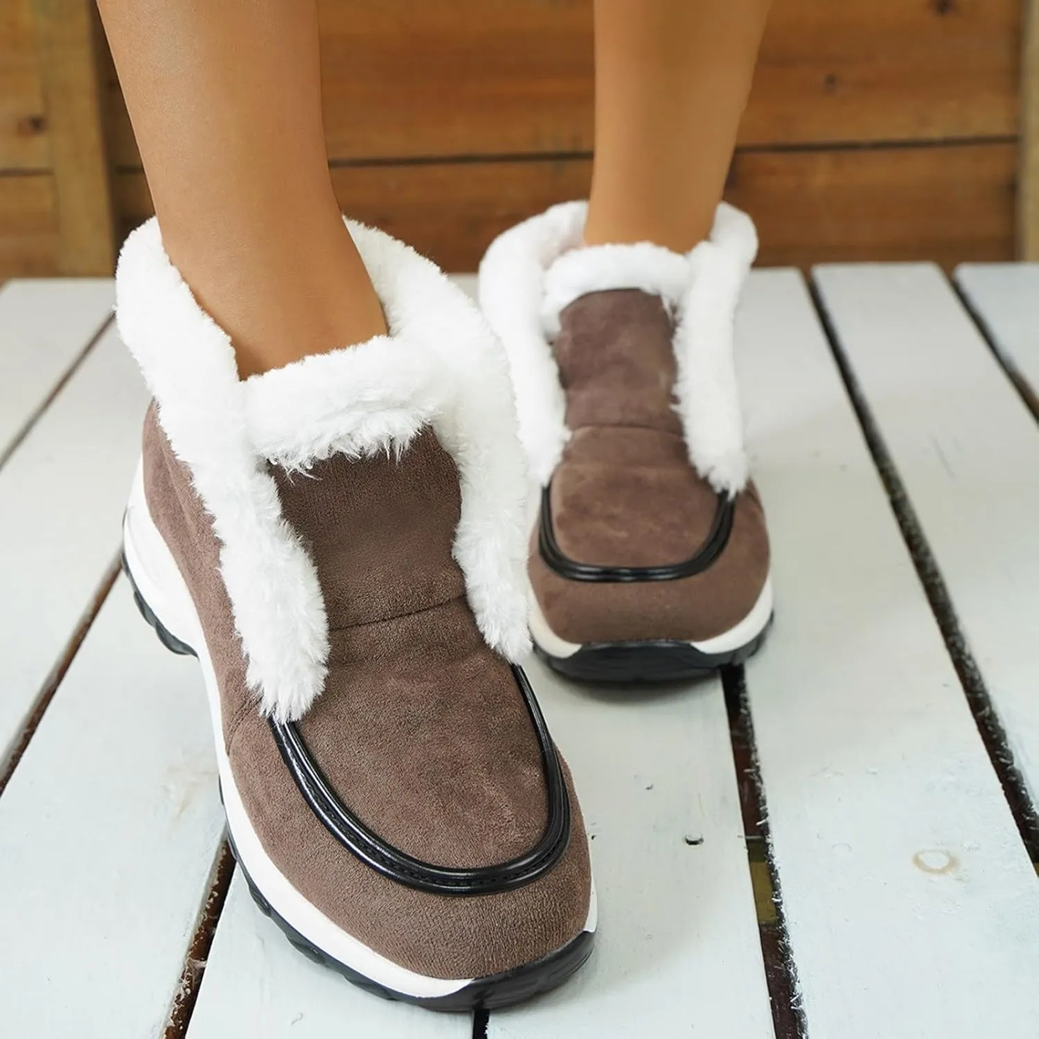 Womens Snow Boots Suede Anti-slip Winter Boots Classic Warm Fur Booties Casual Slip on Ankle Boots Comfortable Winter Shoes Trekking Shoes