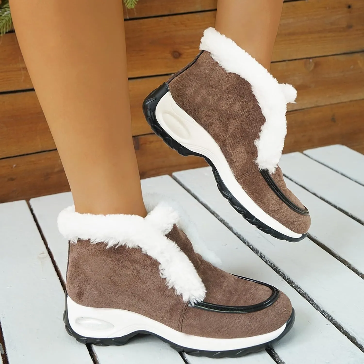 Womens Snow Boots Suede Anti-slip Winter Boots Classic Warm Fur Booties Casual Slip on Ankle Boots Comfortable Winter Shoes Trekking Shoes