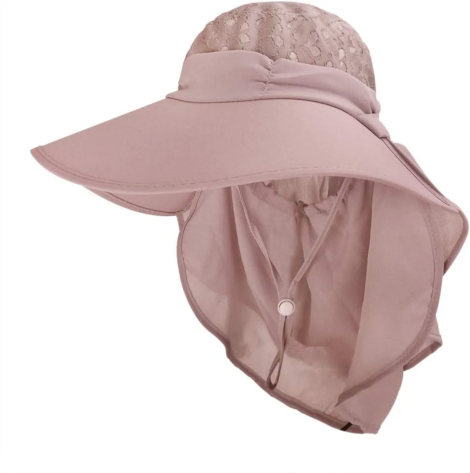 Womens Summer Sunhat Wide Brim Roll Up Sun Visor Hat with Neck Shield Cover Outdoor Cycling UV Sun Protection Block Hat
