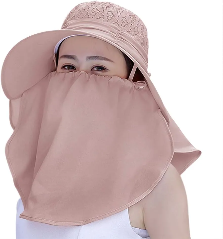 Womens Summer Sunhat Wide Brim Roll Up Sun Visor Hat with Neck Shield Cover Outdoor Cycling UV Sun Protection Block Hat