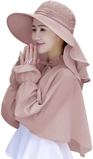 Womens Summer Sunhat Wide Brim Roll Up Sun Visor Hat with Neck Shield Cover Outdoor Cycling UV Sun Protection Block Hat