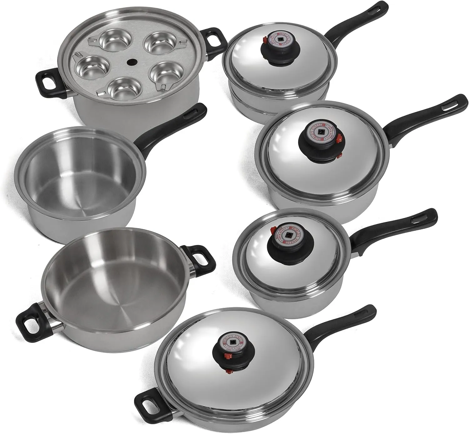 World's Finest 7-Ply Steam Control 17pc T304 Stainless Steel Cookware Set