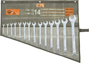 Wrench Roll-Up Pouch 14 Pockets Metric & Standard Wrench Organizer Heavy-Duty Handmade 100% Cotton Full Waxed Canvas Tool Roll for Mechanics, Carpenters & DIYers - Coal Black (No Tools)