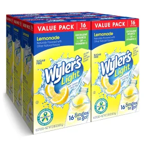 Wyler's Light Singles To Go Powder Packets, Water Drink Mix, Lemonade, 16 Count, 6 Boxes (96 Single Servings)