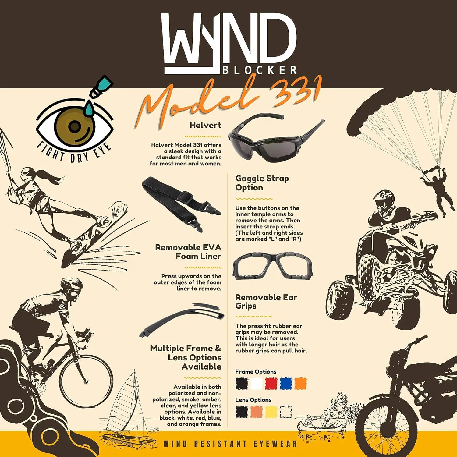 WYND Blocker Polarized Motorcycle Riding Sunglasses Sports Wrap Glasses