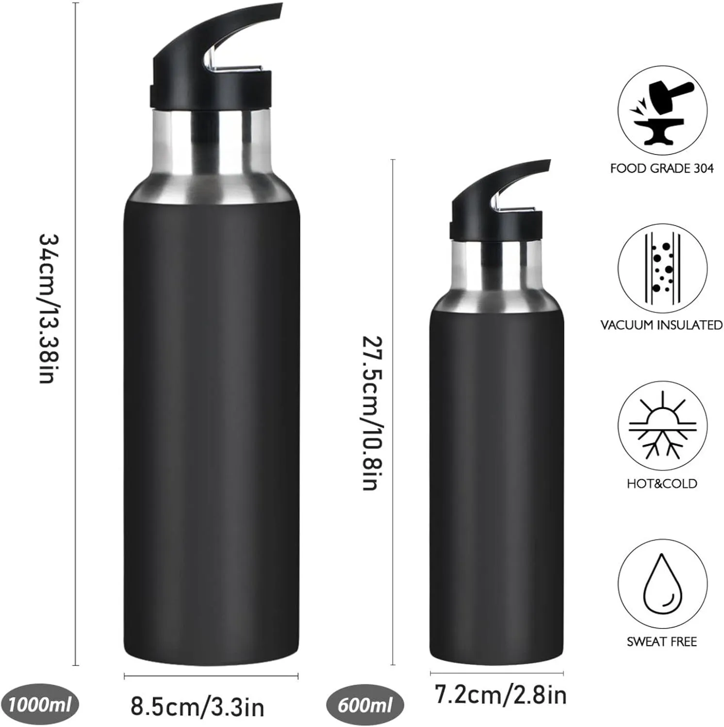 xigua 22 OZ Bright Bats Water Bottle with Straw, Sports Water Bottle BPA Free Stainless Steel Water Jugs for Gym, Kitchen, Working, Outdoor
