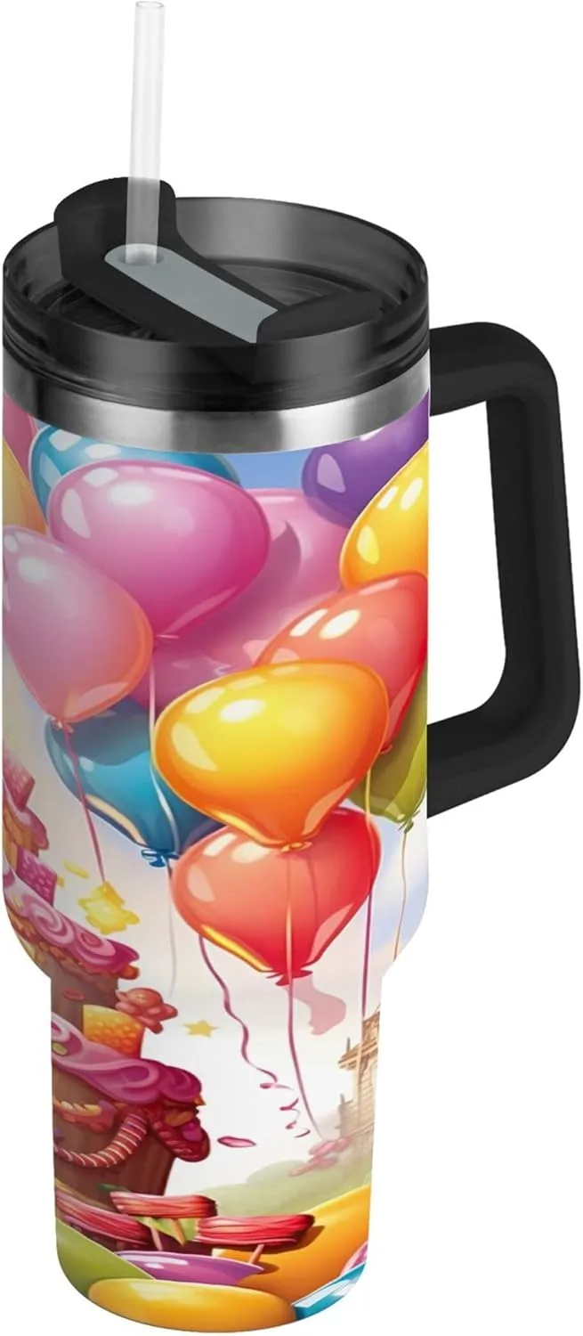 xigua 30 oz Happy Birthday Tumbler with Handle and Straw Lid, Stainless Steel Vacuum Insulated Sports Water Bottle, Keeps Cold or Hot Coffee Cup Travel Mug